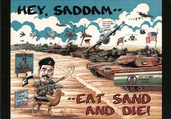 Hey Saddam..Eat sand and die! Signed Michael G. Conrad Postcard