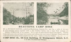 Beautiful Camp Rose: ad for campground, 1910 Healdsburg, CA Postcard Postcard Postcard
