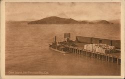 Goat Island, San Francisco Bay, Tugboat and Pier Postcard