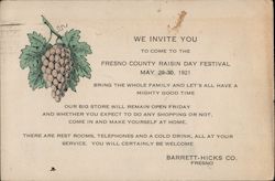 Fresno County Raisin Day Festival May 29-30, 1921 invitation, map Postcard