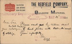 The Redfield Company Builders Material. Catalogues request Postcard