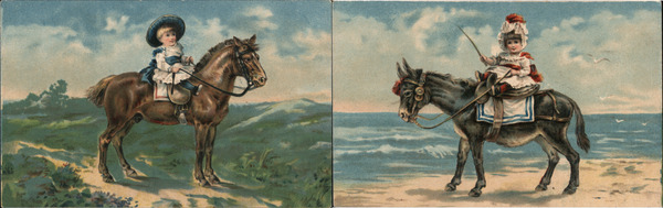 Lot of 2: Children on Horseback, Donkey