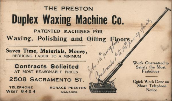Preston Duplex Waxing Machine Company San Francisco California
