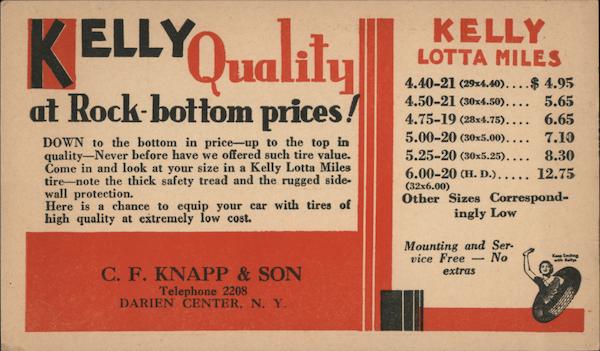 Kelly Lotta Miles tire - C.F. Knapp & Son Advertising