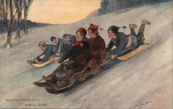 Canadian Child Studies - Bob-sliding. Artist Signed
