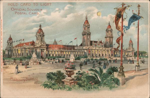 Hold card to light. Official Souvenir World's Fair Machinery Building