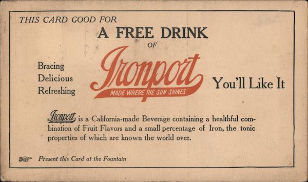 Card good for free drink of Ironport. Present this card at fountain.