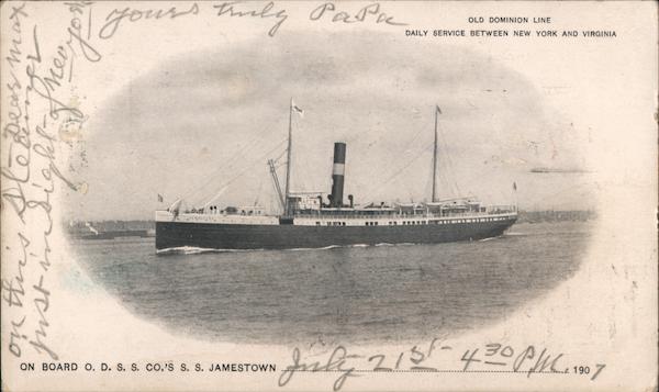 On board O.D.S.S. & co.'s S.S. Jamestown, Old Dominion Line