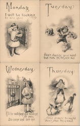 Set of 4: Children Monday Tuesday Wednesday Thursday Postcard