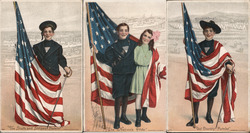 Lot of 3: Patriotic Children, US Flag Postcard