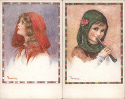 Lot of 2: Millicent Sowerby, Girls Postcard