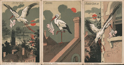 Lot of 3: Stork Delivering Baby Postcard