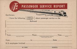 FRP Railroad Passenger Feedback Form Postcard