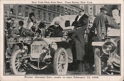 New York - Paris Auto Race. Times Square, New York. Protos (German Car) ready to start. Trade Card Trade Card Trade Card