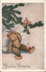 Christmas Tree Candle Drips Wax on Teddy Bear Postcard