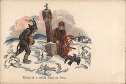 Czech: Waiting to attack devil - Kasparek a sedlak cihaji na certa. Postcard