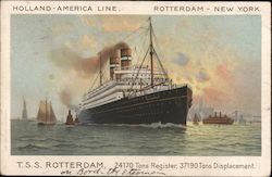 Holland-America Line Rotterdam New York, T.S.S. Rotterdam 24171 Tons Register, 37190 Tons Displacement Postcard