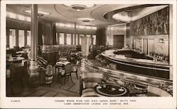 Cunard White Star Line R.M.S. Queen Mary. Cabin observation lounge and cocktail bar. Postcard