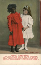 The Little Evangelist from Uncle Tom's Cabin. Eva talking to black Topsy. Postcard
