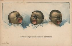 Some elegant chocolate screams. Black babies crying. Postcard