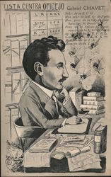 Esperanto Gabriel Chavet writing at desk talking to fairies Postcard