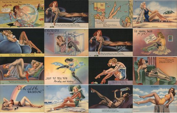 Lot of 16: Original Linen Girlie Pinup Postcards Swimsuits & Pinup
