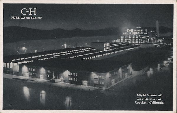C and H Pure Cane Sugar - Night Scene of the Refinery at Crockett, California