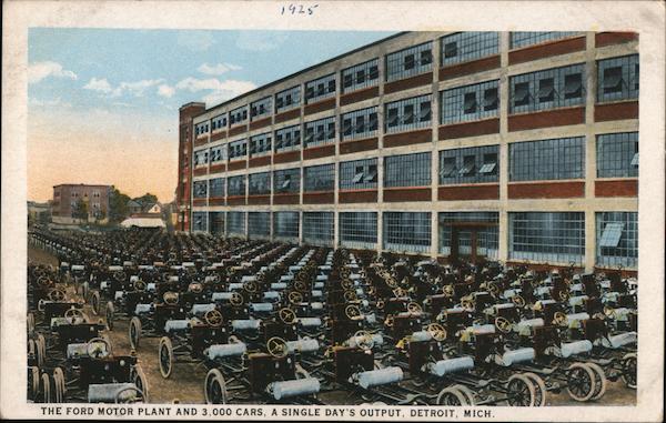 Ford Motor Plant and 3,000 Cars, A Single Day's Output Detroit Michigan