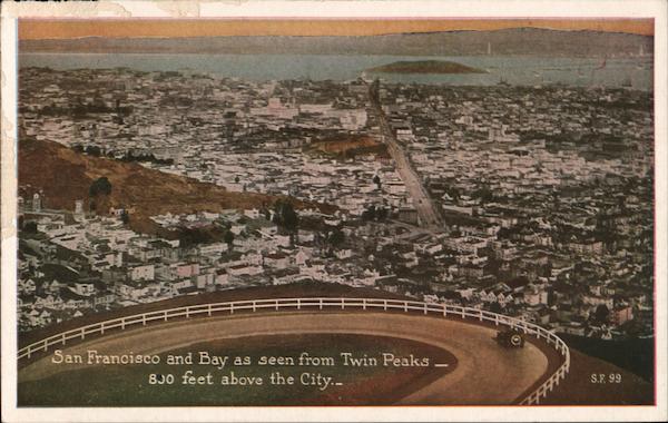 San Francisco and Bay as seen from Twin Peaks - 800 feet above the city California