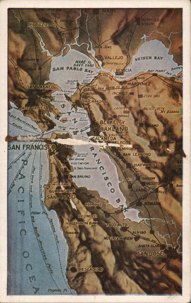 Topographical View of San Francisco Bay Area Maps Postcard