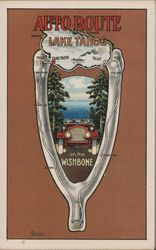 Auto Route map of Lake Tahoe area California Postcard Postcard Postcard