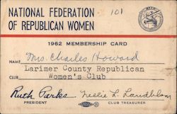 1962 National Federation of Republican Women Membership Card Ephemera