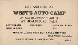 West's Auto Camp Trade Card