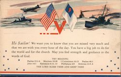 Hi Sailor... The Lord Bless Thee And Keep Thee. Bible verses to support Navy sailors in WW II Postcard