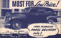 1940 Plymouth - Pickup, Sedan, Panel Delivery Truck Postcard