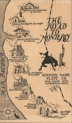 The Road To Monterey. California mission map. Postcard