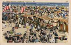 A Crowded Beach, Long Island Long Beach, NY Postcard Postcard Postcard