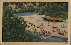 A Colorful Bathing Scene on the Russian River Rio Nido, CA Postcard Postcard Postcard