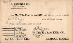 H. S. Crocker School Supply Company arranging a sales call at Dominican College Postcard