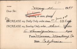 Newspaper subscription change form for San Francisco Examiner 1938 Postcard