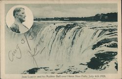 Jean Lussier and his Rubber Ball over Horse Shoe Falls, July 4th 1928. Postcard