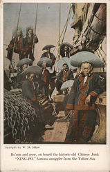 Bo'sun and crew, on board the historic old Chinese Junk Ning-Po, famouse smuggler from the Yellow Sea Boats, Ships Postcard Post Postcard