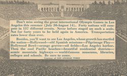 Ad for the 1932 Summer Olympics in Los Angeles California Postcard Postcard Postcard