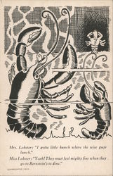Lobsters discussing Bernstein's Fish Grottos restaurants Postcard