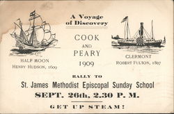 A Voyage of Discovery: Cook And Peary 1909. Rally Day church service. Postcard