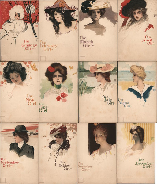Rare Complete Set of 12: FRK Month Girls, Women Calendar