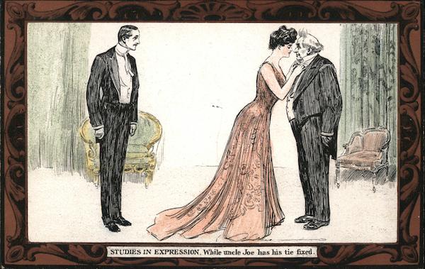 Studies In Expression. While uncle Joe has his tie fixed.