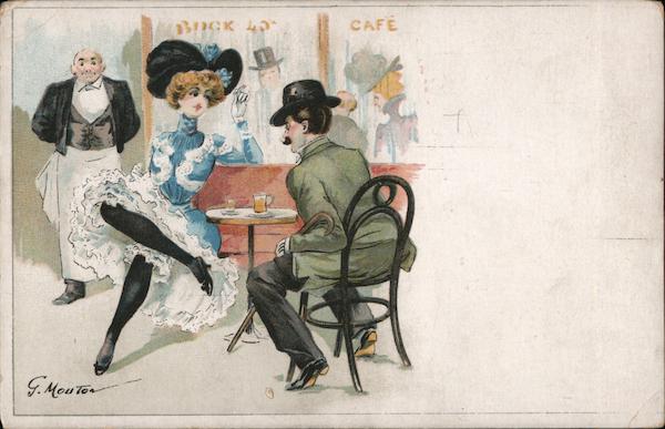 Couple at a cafe, by G. Mouton Artist Signed