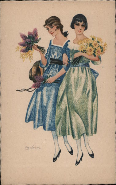 Two women with flowers Grimm