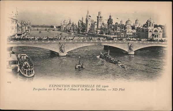 Exposition Universelle de 1900, Perspective sur le Pont de l'Alma & la Rue des Nations Paris France